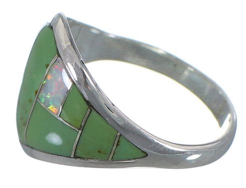 Turquoise And Opal Inlay Authentic Sterling Silver Ring Size 6-1/4 AX52329